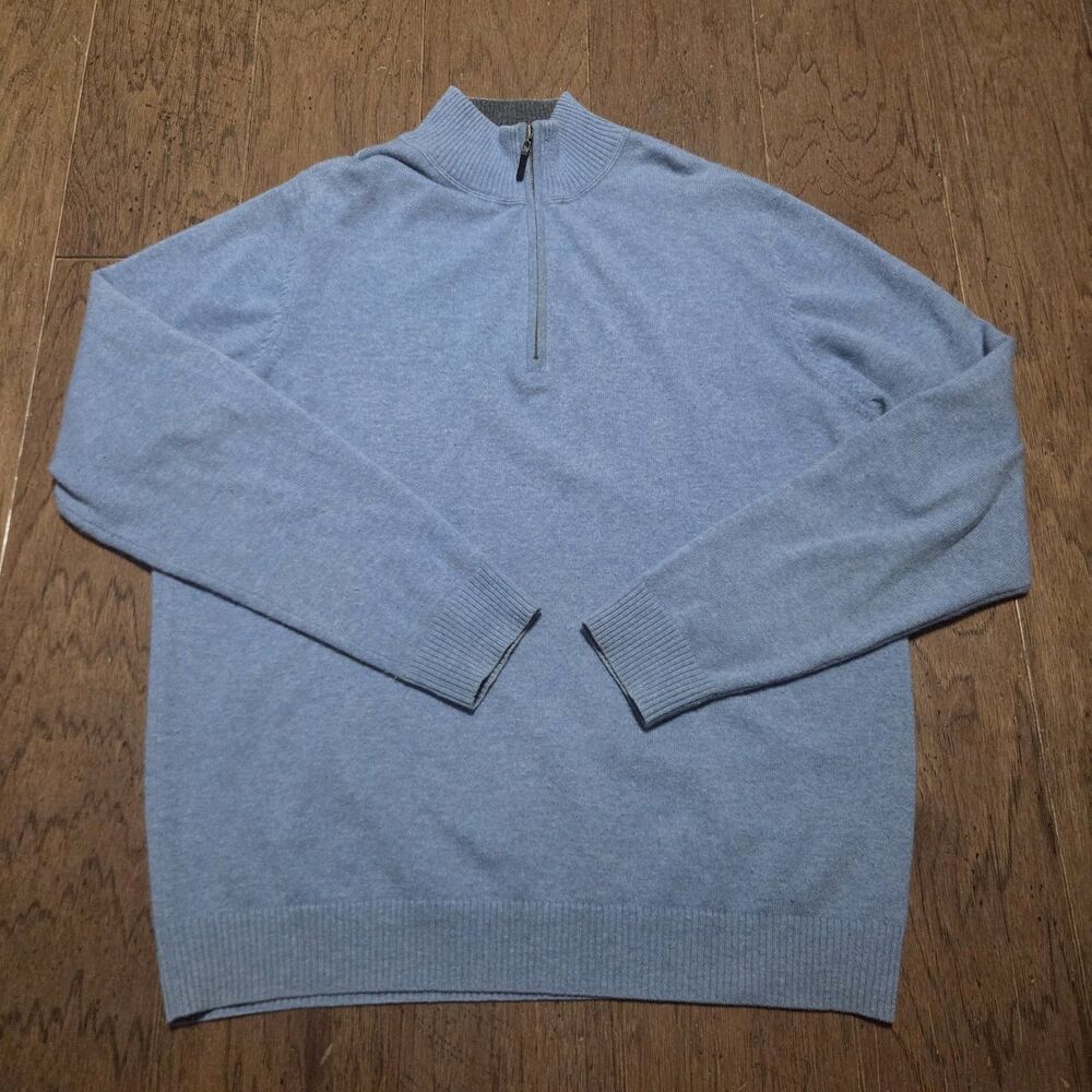 Neiman Marcus Blue 1/4 Quarter Zip 100% Cashmere Pullover Sweater Men's Large